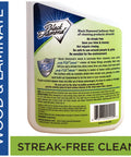 Back label of All In One Floor Cleaner Spray for wood, laminate, hardwood, and luxury vinyl floors, 32 oz bottle.