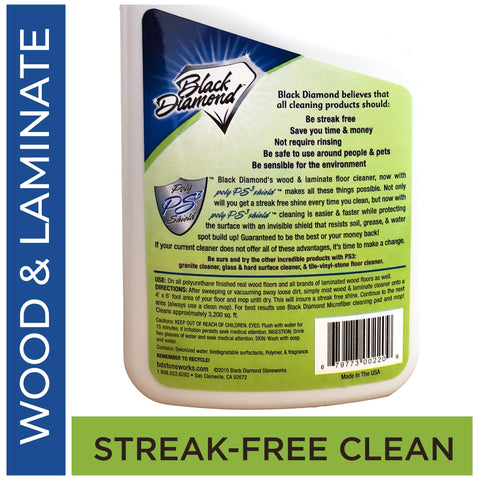 Back label of All In One Floor Cleaner Spray for wood, laminate, hardwood, and luxury vinyl floors, 32 oz bottle.