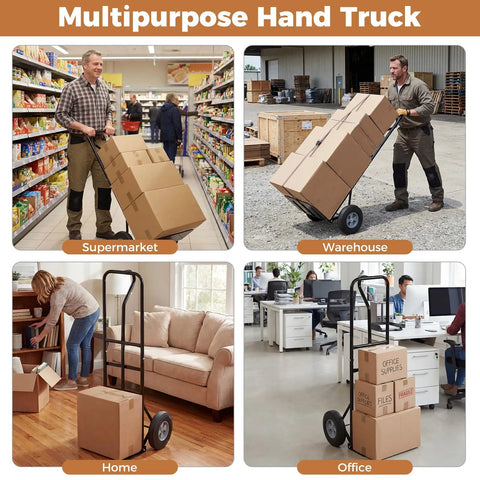 Heavy Hitter Metal Hand Truck With 600 Pound Capacity Smooth Rolling 10 Inch Rubber Wheels And Ergonomic P Handle Lay Flat Foldable Base Plate For No Sweat Home Or Warehouse Cargo Hauling