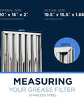 Diagram showing dimensions of Stainless Steel Commercial Kitchen Hood Filter, Heavy Duty, 19.5H x 15.5W x 1.88D Inches, Pack Of 2