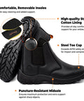 Men's Slip On Steel Toe Chelsea Work Boots, Waterproof And Slip Resistant, Lightweight Safety Shoes With Breathable Lining
