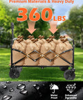 Foldable Wagon With Wheels For Beach And Camp, Collapsible Wagon Cart With Two Cup Holders, Lightweight Portable Black
