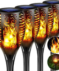 Four Pack Outdoor Solar Torch Lights With Lit Flickering Flame 33 LED Waterproof Tiki Torches for garden use