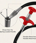 Heavy Duty Flexible Drain Clog Buster With 63 Inch Spring Steel Plumbing Snake showing sharp claw tip and red spring-loaded handle