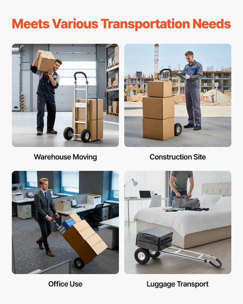 Heavy Duty Aluminum Hand Truck Dolly With Non Slip Wheels And Handle, 500 Lb Capacity Portable Trolley in use in various settings