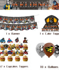 Welding Theme Birthday Party Decor Kit With Happy Birthday Banner Cake Topper Cupcake Toppers Balloons And Ribbon For Electric Welder