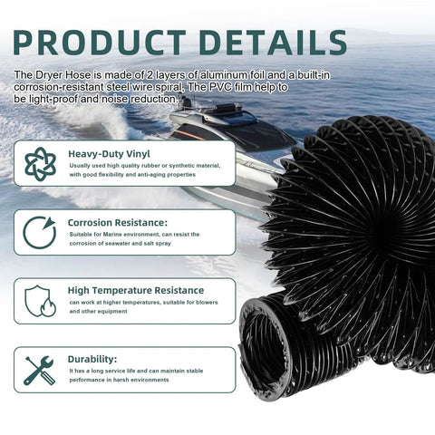 Heavy-duty 3-Inch Marine Blower Hose with corrosion resistance, high temperature tolerance, and durability for marine use
