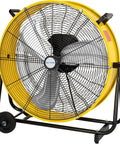 Heavy Duty 24 Inch Industrial Drum Fan With Brushless DC Motor, Ultra Quiet Powerful Airflow Up To 7800 CFM, yellow housing