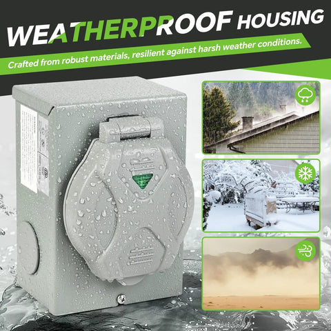 30 Amp Generator Power Inlet Box Featuring Nema L14 30 Socket for zero stress outdoor wiring, showing weatherproof housing and design.