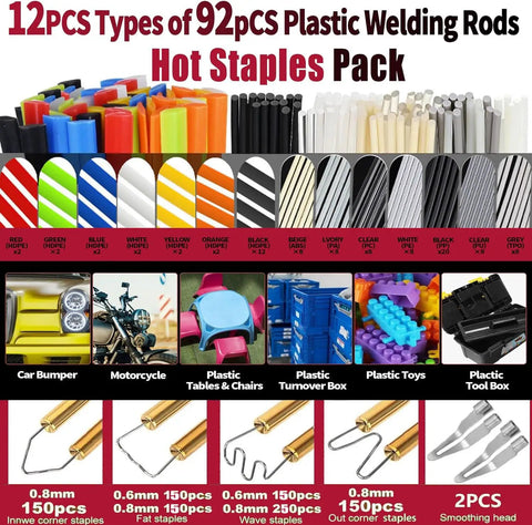 Powerful 220W 2 In 1 Pro Grade Plastic Welder Kit With 1000 Hot Staples And 92 Plastic Welding Rods for Car Bumper Repair