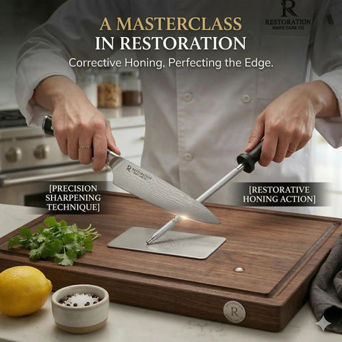 Chef using Pro Grade Knife Sharpener Rod 13 Inch Carbon Steel Honing Rod For Kitchen Knives Magnetized Sharpening Stick in kitchen