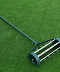 Rolling Lawn Aerator 18 Inch With Heavy Duty Spiked Tines For Deep Soil Aeration Manual Push Rotary Tool With 41 Inch Handle