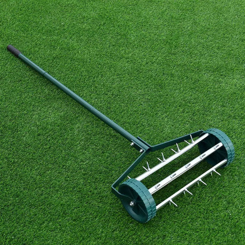 Rolling Lawn Aerator 18 Inch With Heavy Duty Spiked Tines For Deep Soil Aeration Manual Push Rotary Tool With 41 Inch Handle
