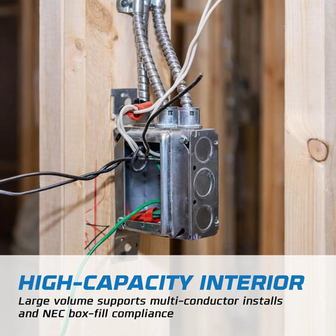 Installation of Beefy 4 Inch Square Welded Electrical Box With Flush Mount Brackets, 10-Pack, Deep 1-1/2 Inch, BX/MC Cable Clamp