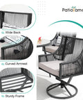 Outdoor Swivel Dining Chairs Set Of 2 With Cushions All Weather Wicker Patio Chairs Made From Twisted PE Rattan Metal Frame Swivel Seats