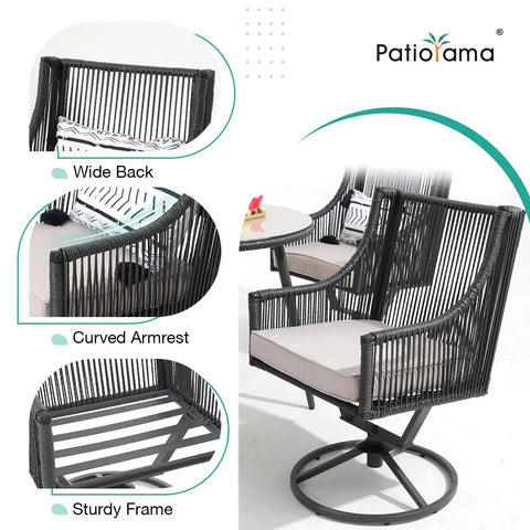Outdoor Swivel Dining Chairs Set Of 2 With Cushions All Weather Wicker Patio Chairs Made From Twisted PE Rattan Metal Frame Swivel Seats