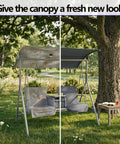 Split image showing a faded canopy on the left and a new Navy Blue Canopy Replacement Fabric For Outdoor Patio Swing 78x44 Inches on the right.