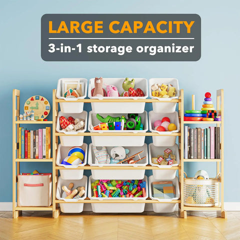 Toy Storage Organizer With Six Shelves And Twelve Bins Bookshelf For Playroom And Bedroom Organization Kid Friendly Design Keeps Toys Neat And Accessible White Finish Large Capacity Toy Box With Built In Shelf Space 52.3 Inches Wide