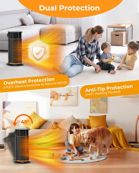 Portable Electric Space Heater With 1500W PTC Ceramic Heating Remote Timer 70 Degree Swing LED Display Child Lock in home