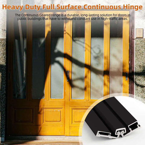 2 Pcs Heavy Duty Continuous Geared Hinge Y Full Surface Anodized Aluminum Center Pivot Tamperproof for Storefront Door Installations Black