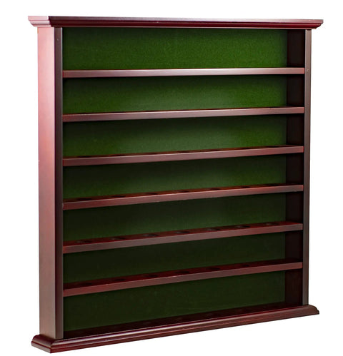 Mahogany Golf Ball Display Cabinet With Green Felt Backing And Brass Golfer Emblem Wall Mounted Display For Up To 49 Golf Balls