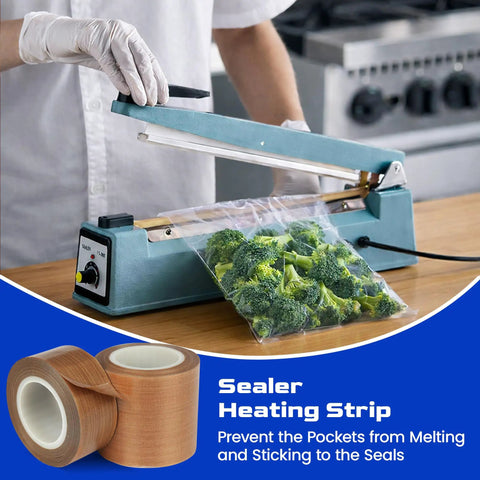 PTFE Teflon Tape For Heat Sealers High Temp Nonstick Sealing Strip 1 Inch By 33 Ft 0.18mm Thick on impulse sealer in use