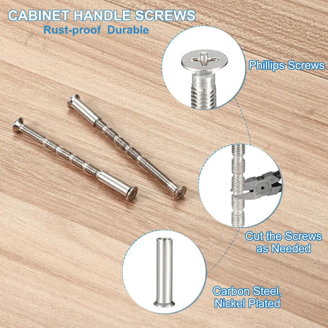 M4x45 Door Handle Screws 20 Pack Heavy Duty Phillips Drive Flat Countersunk Head Bolts For Cabinet Doors And Door Levers Durable Carbon Steel Rust Resistant No Sweat Install shown with close-up details of screw design and material.
