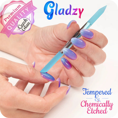 Glass Cuticle Pusher Manicure Stick With Slanted Side And Pointed End For Easy Cuticle Push And Cleaning Under Nails in use