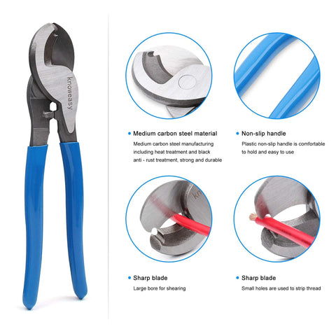 Heavy Duty Battery Cable Lug Crimping Tool With Rotating Die Heads for precise wire crimping, showing steel material and blue handle