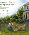 No Dig 10 Panel Decorative Outdoor Garden Fence With Gate For Yard 40 Inch High And 23.6 Feet Long installed around a dog