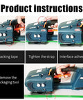Product instructions for Heavy Duty Electric Welding Strapping Tool For PP PET Bands with images showing how to pack.
