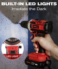 Using 43 Piece Power Tool Set Combo Kit With 21V Cordless Drill Driver for Home DIY Projects, featuring built-in LED lights.