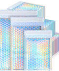 60 Pack Holographic Bubble Mailers Dope Waterproof Self Seal Foil Glitter Glamour Shipping Envelopes in 3 Sizes