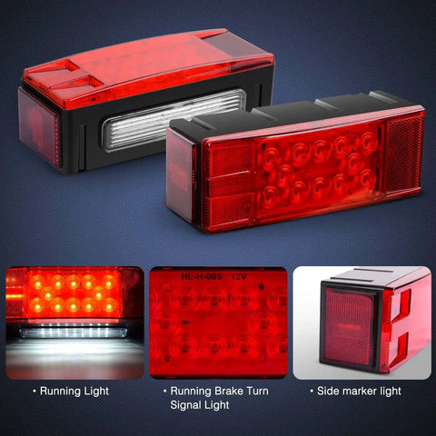 Two Pack Submersible Rectangular LED Stop Tail Turn Signal Side Marker Lights For 12V RVs Trucks Trailers Boats Marine Use