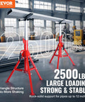Front view of red VEVOR steel pipe jack stand with triangular base and adjustable post, 2500 lbs capacity.