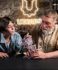 Child and adult assembling Wooden Star Wars AT ST Walker 3D Puzzle Featuring Smooth Shifting Gear System That Delivers Real Walking Motion.