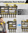 Heavy Duty Power Tool Organizer Wall Mount For Garage With 8 Cordless Drill Holders 4 Tier Metal Shelf For Battery Storage 7 Hooks
