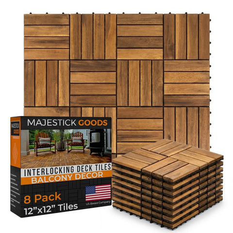 Durable Acacia Hardwood Interlocking Deck Tiles for Patios and Walkways Snap Together No Tools Required Raised Base Drainage