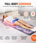 Woman using Full Body Massage Mat With Heat And Shiatsu Vibration for bed or floor, showing full-body coverage and massage areas.