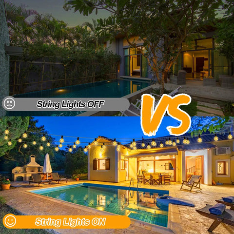 50Ft Outdoor Patio String Lights With G40 LED Globe Bulbs Waterproof UL Listed Connectable Hanging Lights for cozy backyard ambiance
