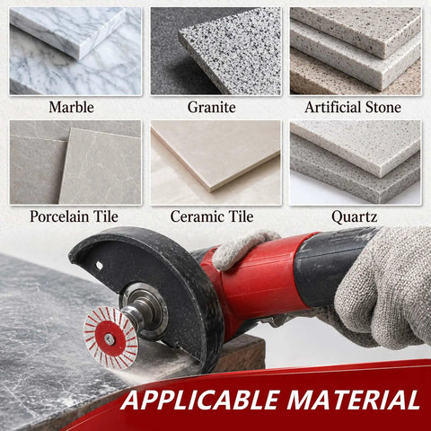Built Tough 1.57 Inch Diamond Saw Blades Set For Granite Marble And Sandstone with various stone types for cutting.