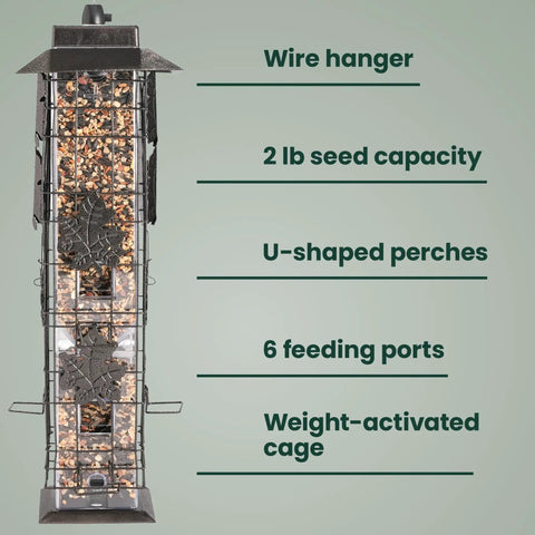Weight Activated Squirrel Proof Bird Feeder With Two Pound Seed Capacity, Outdoor Metal Wild Bird Feeder With Durable Finish
