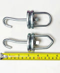 Beefy Heavy Duty Powder Coating Swivel Hooks Set With 360 Degree Ball Bearing Spinner And V And U Hooks, 250 LB Capacity, Steel Hangers For Painting Powder Coating And Spray Booths, 4 Pack, shown with tape measure