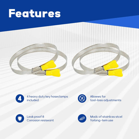 Heavy Duty 2.5 Inch By 10 Foot PVC Dust Collection Hose With 304 Stainless Steel Clamps for woodworking, image of clamps