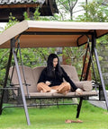 Heavy Duty Swing Chair Canopy Replacement Top Cover For 2/3 Seater Garden Swing Patio Seat Waterproof Windproof Rip Proof 210D Beige