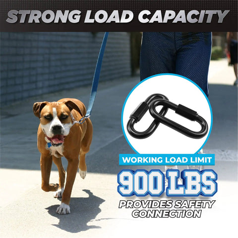 Dog on leash showing Eight Pack 2.3 Inch Chain Quick Links Heavy Duty Connectors Anti Rust 900 Lb Load Carabiners for security