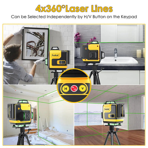 3D Laser Level with 3x360 Degree Green Cross Lines for Construction and Picture Hanging, Self Leveling and Manual Modes, Rechargeable Battery, Remote Controller, Magnetic Rotating Stand for DIY Friendly Indoor Alignment