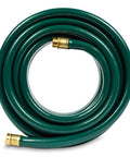 Heavy Duty Flexogen Three Quarters Inch By Fifty Foot Garden Hose With Eight Layer Construction And Five Hundred Psi Burst Strength, Kink Resistant, Ergonomic Brass Couplings, Pro Grade Built To Last coiled green with brass couplings
