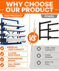 Comparison of Beefy Heavy Duty Horizontal Lumber Storage Rack with competitor showing load capacity and design differences.
