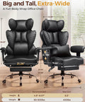 Big And Tall Office Chair For Heavy Duty Comfort with Deluxe Embossed Leather High Back shown with dimensions.